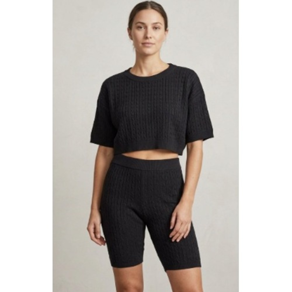 DAISY Womens Black Cable Knit 2 Pc. Set Crop Sweater Shorts Large 90's Coquette
